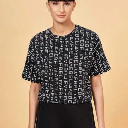 Ajile by Pantaloons Black Cotton Printed Sports T-Shirt-image-29