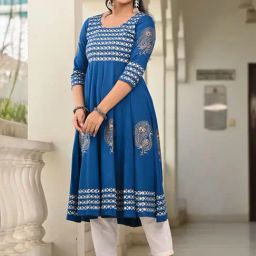 Indi Inside Teal Blue Printed Anarkali Kurta-image-24