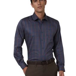 Van Heusen Navy Cotton Regular Fit Checks Shirt-picture-3