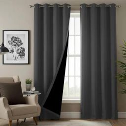 Urban Space Grey Polyester Long Door Curtain with Eyelets & Tiebacks - Set of 2 (8 ft)-30