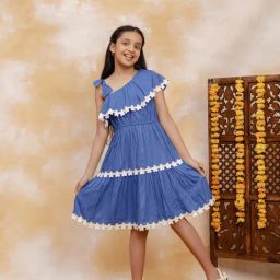 Budding Bees Kids Blue Solid Dress-image-26