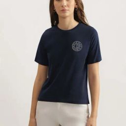 Elle Navy Cotton Plain T-Shirt-image-42