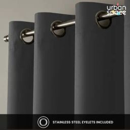 Urban Space Grey Polyester Long Door Curtain with Eyelets & Tiebacks - Set of 2 (8 ft) image 4
