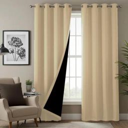Urban Space Beige Polyester Long Door Curtain with Eyelets & Tiebacks - Set of 2 (8 ft)-38