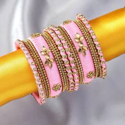 Peora Golden Pink Kundan Bangles Set for Women-image-95