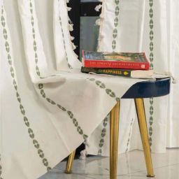 Urban Space Vintage Braid Sage Green Cotton Embroidered Window Curtain-18