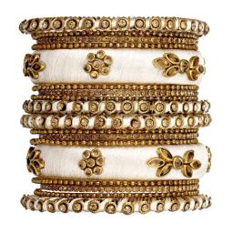 Peora Golden White Kundan Bangles Set for Women-image-18