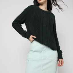 GAP Dark Green Relaxed Fit Woven Design Sweater-image-48