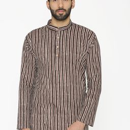 Wintage Men Brown & Black Striped Straight Kurta-32