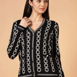 Annabelle by Pantaloons Black & White Jacquard Cardigan-39