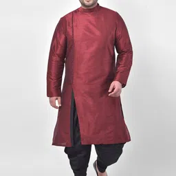 DEYANN PLUS Men Plus Size Maroon Solid Kurta-6