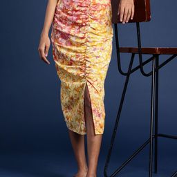 Taavi Women Pure Cotton Ruched Detail Rangeen Dabu Pencil Skirt-image-10