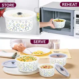 Larah by Borosil Multicolor Opalware Storage Bowls with Lids - Set of 3 image 5