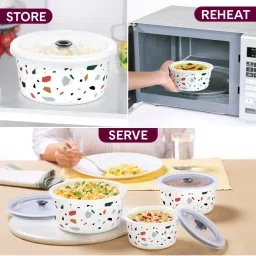 Larah by Borosil Multicolor Opalware Storage Bowls with Lids - Set of 3 image 5