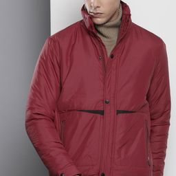 The Indian Garage Co Men Maroon Solid Padded Jacket-image-64