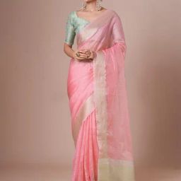 Saree Mall Pink Chiffon Self Saree with Blouse Piece-picture-6