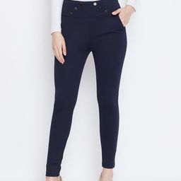 Clora Creation Women Navy Blue Solid Treggings-image-18