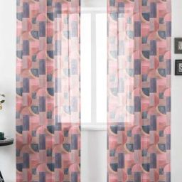 Urban Space Pink & Grey Polyester Printed Sheer Door Curtain - Set of 2-20