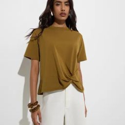 LOV by Westside Olive Knot-Detailed Cotton-Blend T-Shirt-picture-26