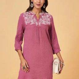 YU by Pantaloons Pink Cotton Embroidered A Line Kurti-picture-40