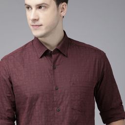 Arrow New York Men Burgundy Slim Fit Opaque Checked Formal Shirt-image-33