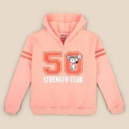 Kidsville Girls Peach Printed Full Sleeves Hoodie-image-36