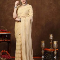 Stylum Golden Embroidered Saree With Unstitched Blouse-image-74