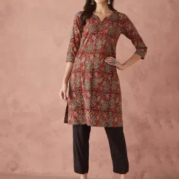 Fabindia Red Cotton Regular Fit Print Kurta-image-60