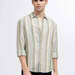 Iconic Men Striped Regular Fit Linen Shirt-image-38