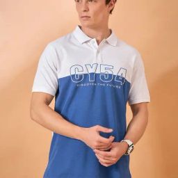 Club York White Teal Cotton Blend Regular Fit Print Polo T-Shirt-image-77