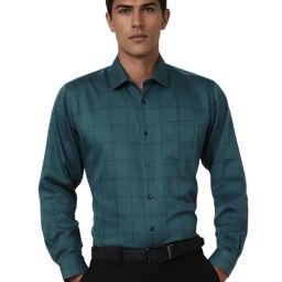 Van Heusen Green Cotton Regular Fit Checks Shirt-picture-3