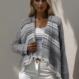 Taurus Striped Acrylic Open Front Shrug-19
