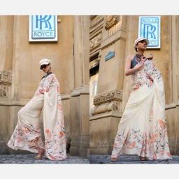 Stylum Cream Printed Saree With Unstitched Blouse image 4
