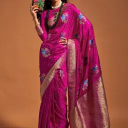 Saree Mall Pink Woven Sarees With Unstitched Blouse-image-42