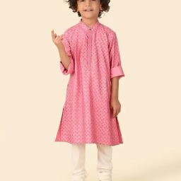 Fabindia Kids Pink Printed Kurtas-image-119