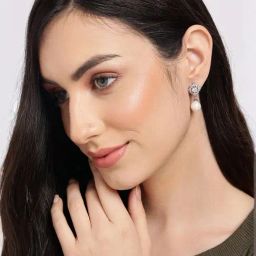 Sohi Silver-Plated Stone Studded Designer Contemporary Drop Earrings-24