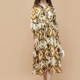 Colour Me Off White Regular Fit Printed Dress With Inner-40