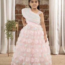Ministitch Girls Baby Pink Flared Fit Party Gown-image-32