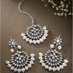 Peora Silver Plated White Kundan Set for Women-image-58