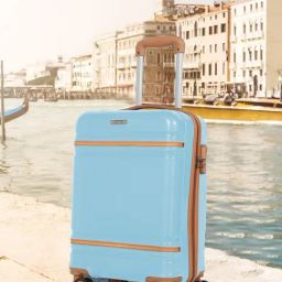 Teakwood Leathers Sky Blue Striped Small Hard Sided Cabin Trolley-image-88