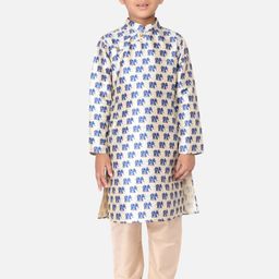 TABARD Boys Cream-Coloured & Blue Cotton Printed Kurta with Trousers-picture-9