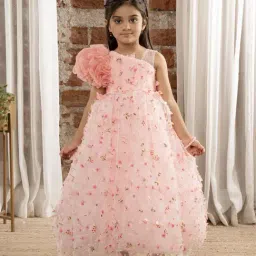 Ministitch Girls Peach Flared Fit Party Gown-image-67