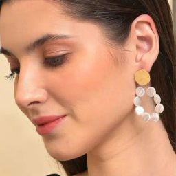 Sohi Gold-Toned Pearls Gold-Plated Contemporary Drop Earrings-19
