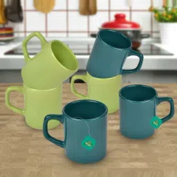 Urban Chef Dark Green & Parrot Green Ceramic Droite Handcrafted Microwave Safe Cup - Set of 6-image-99