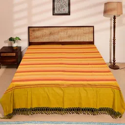 Fabindia Green & Red Striped Cotton Bed Cover-image-75