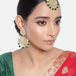 Peora Golden Green Kundan Set for Women-image-92
