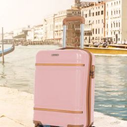 Teakwood Leathers Rose Gold Striped Small Hard Sided Cabin Trolley-image-85