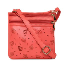 KLEIO Red Self Design Laser Cut Sling Bag-28