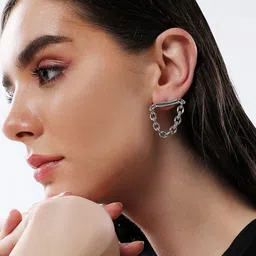 SOHI Chain Bar Silver-Plated Contemporary Drop Earrings image 3