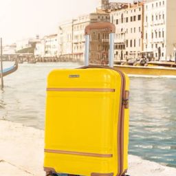 Teakwood Leathers Yellow Striped Small Hard Sided Cabin Trolley-image-36